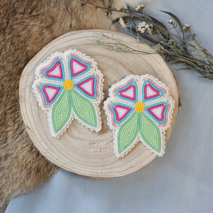 Jess S. Large Cream Floral Beaded Earrings