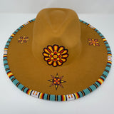 Shelley M Large Beaded Brim Hat with Floral Decals