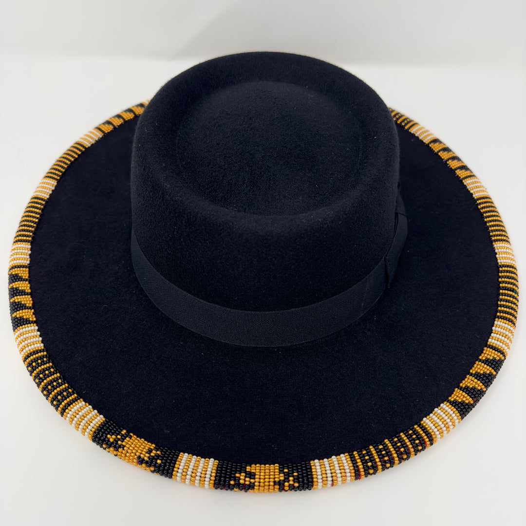 Shelley M Black Beaded Brim Hat