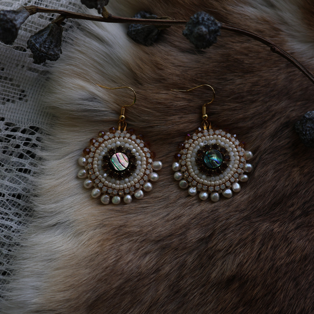 Prairie Sage Beadwork Abalone Round Beaded Earrings