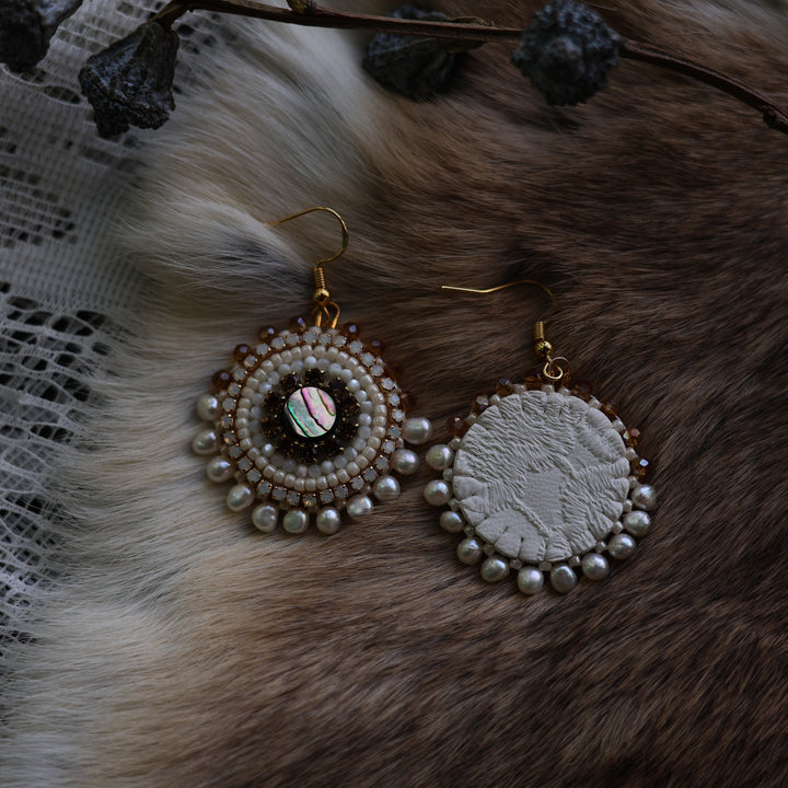 Prairie Sage Beadwork Abalone Round Beaded Earrings