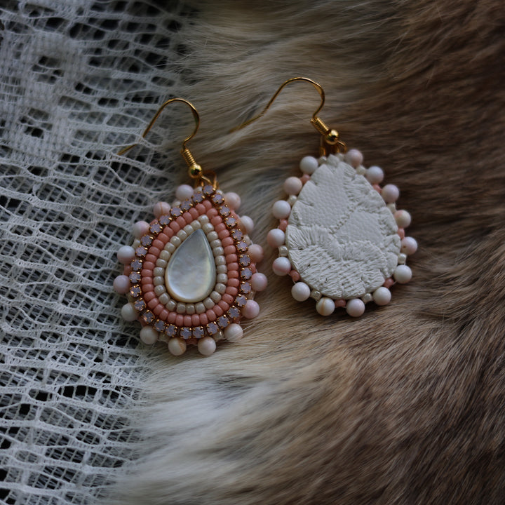 Prairie Sage Beadwork Mini Pink Mother of Pearl Teardrop Beaded Earrings