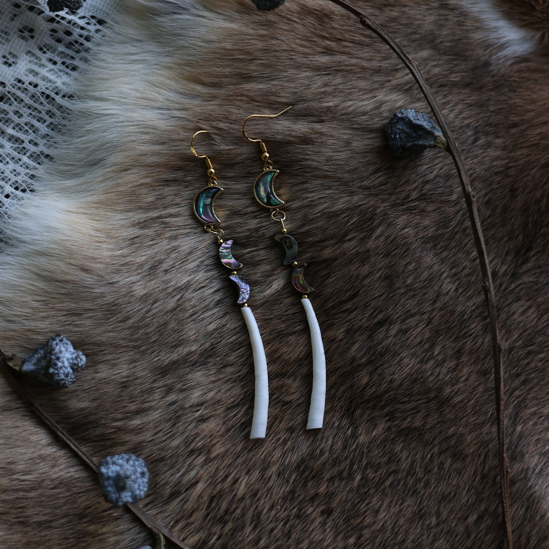 Prairie Sage Beadwork Single Dentalium &amp; Abalone Earrings