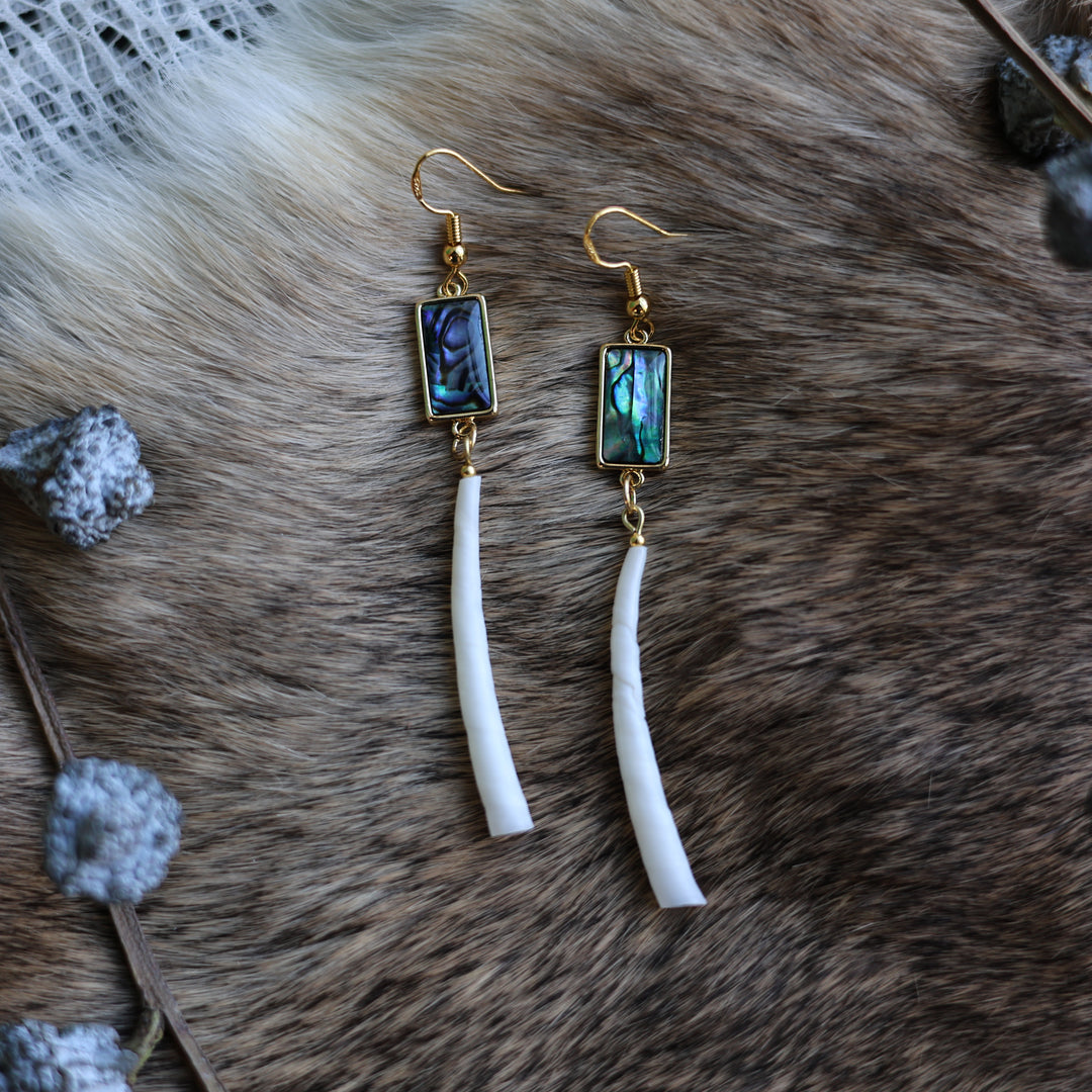 Prairie Sage Beadwork Dentalium Drop Shell Charm Earrings