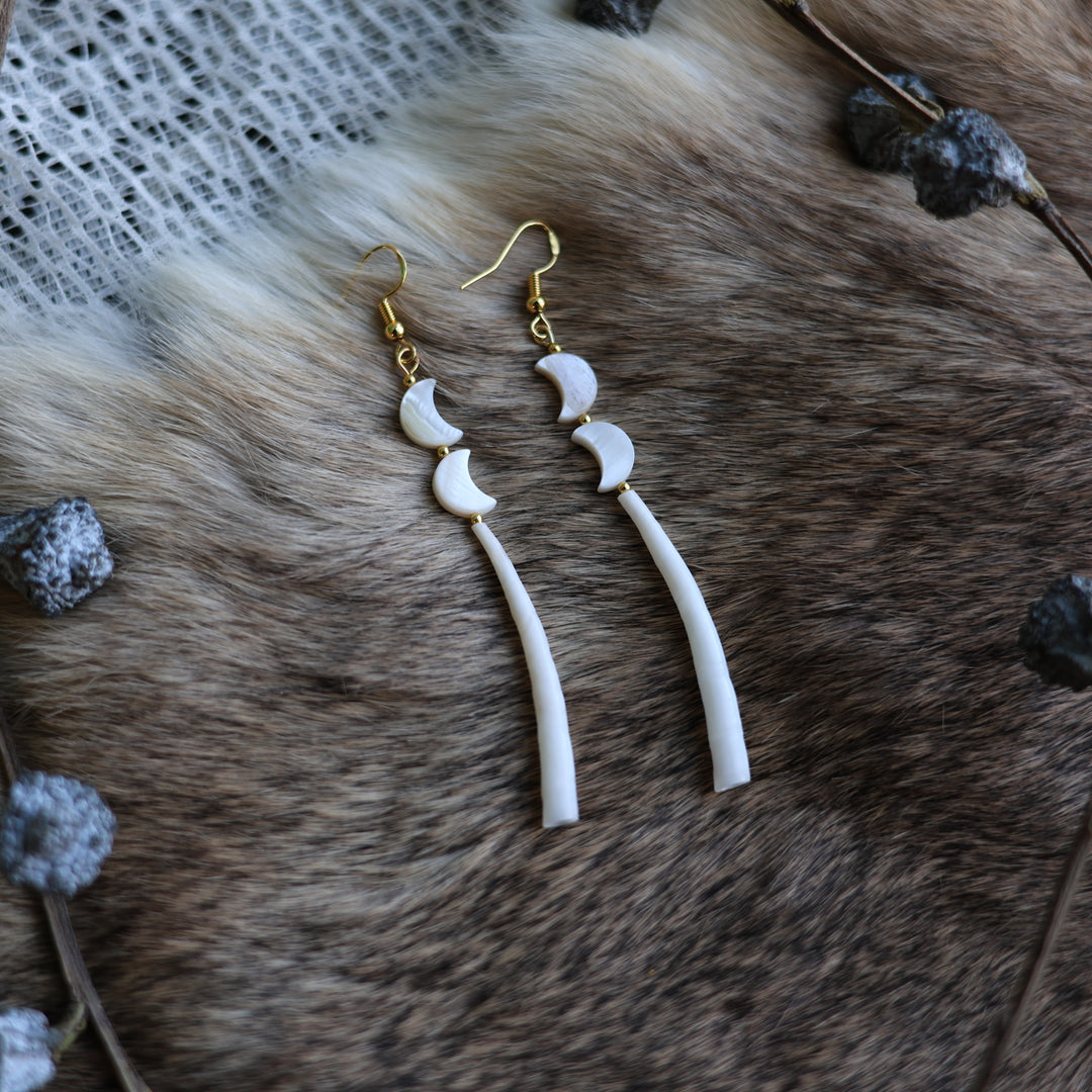 Prairie Sage Beadwork Dentalium Drop Shell Charm Earrings