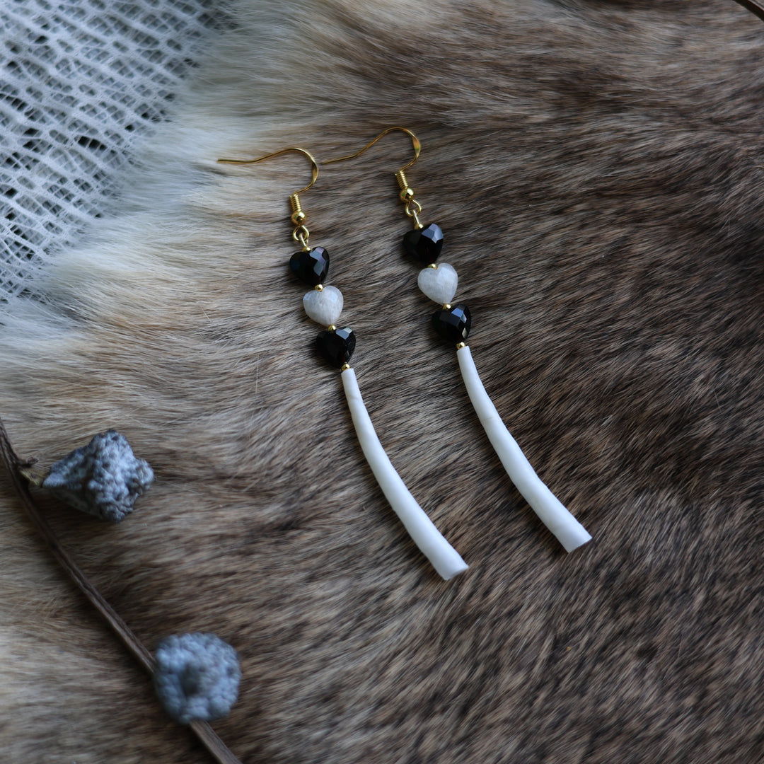 Prairie Sage Beadwork Single Dentalium &amp; Mother of Pearl Earrings