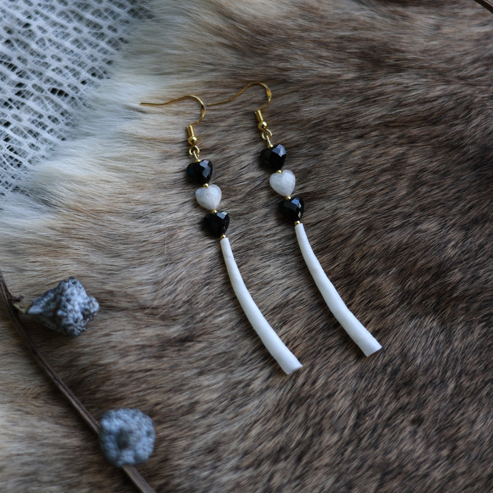 Prairie Sage Beadwork Single Dentalium &amp; Mother of Pearl Earrings