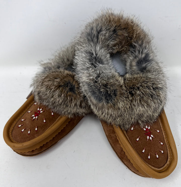 Laurentian Chief Ladies Fur Trimmed Moccasins Star Beaded Pattern