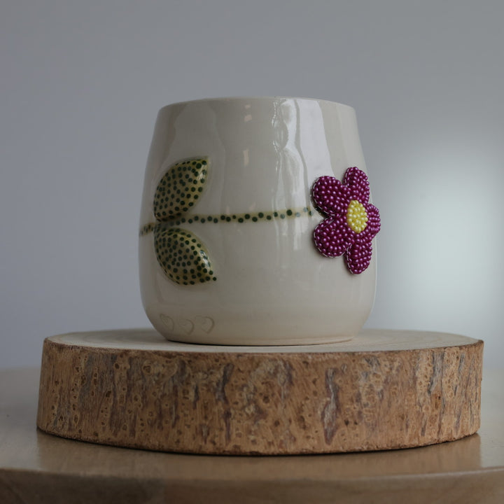 Mino Ode Designs Beaded Flower Handleless Cup