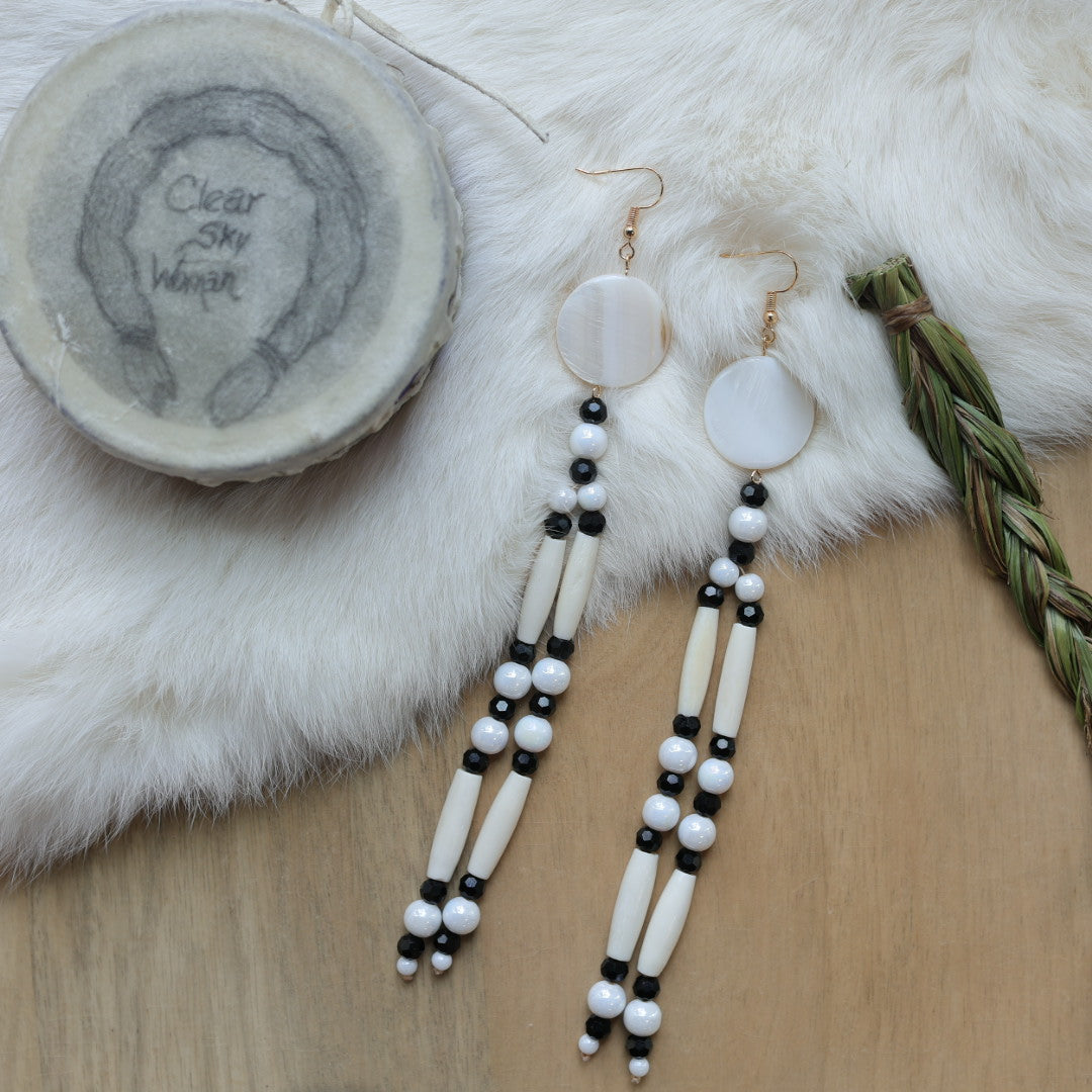 Clear Sky Woman Large Ivory Bone Tiered Earrings