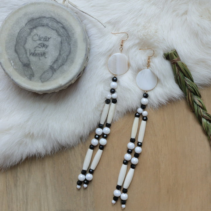 Clear Sky Woman Large Ivory Bone Tiered Earrings