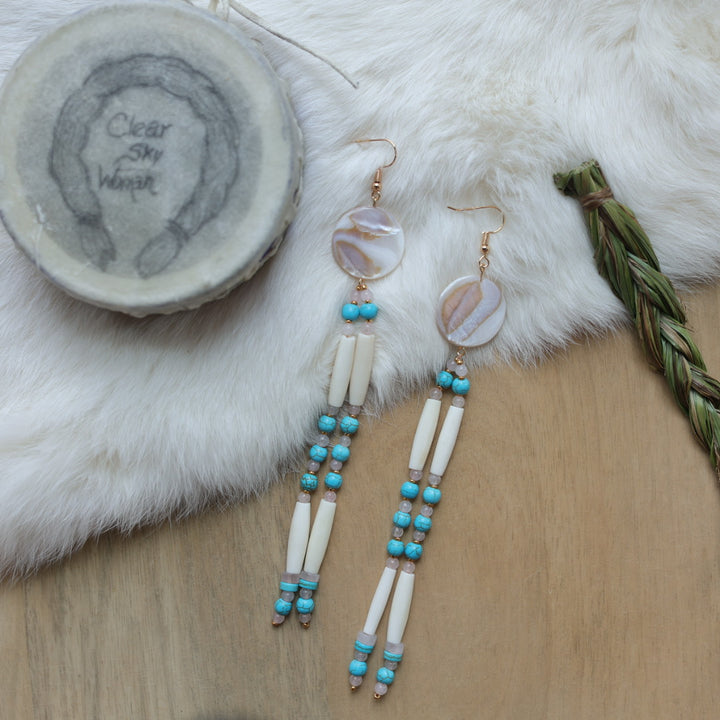 Clear Sky Woman Large Ivory Bone Tiered Earrings