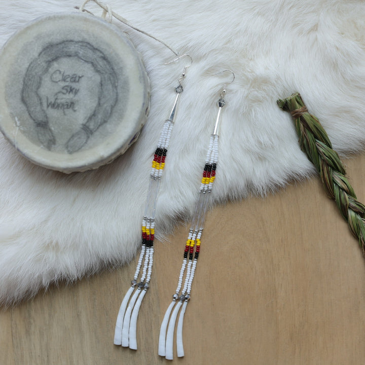 Clear Sky Woman Dentalium Bugle Fringe Earrings