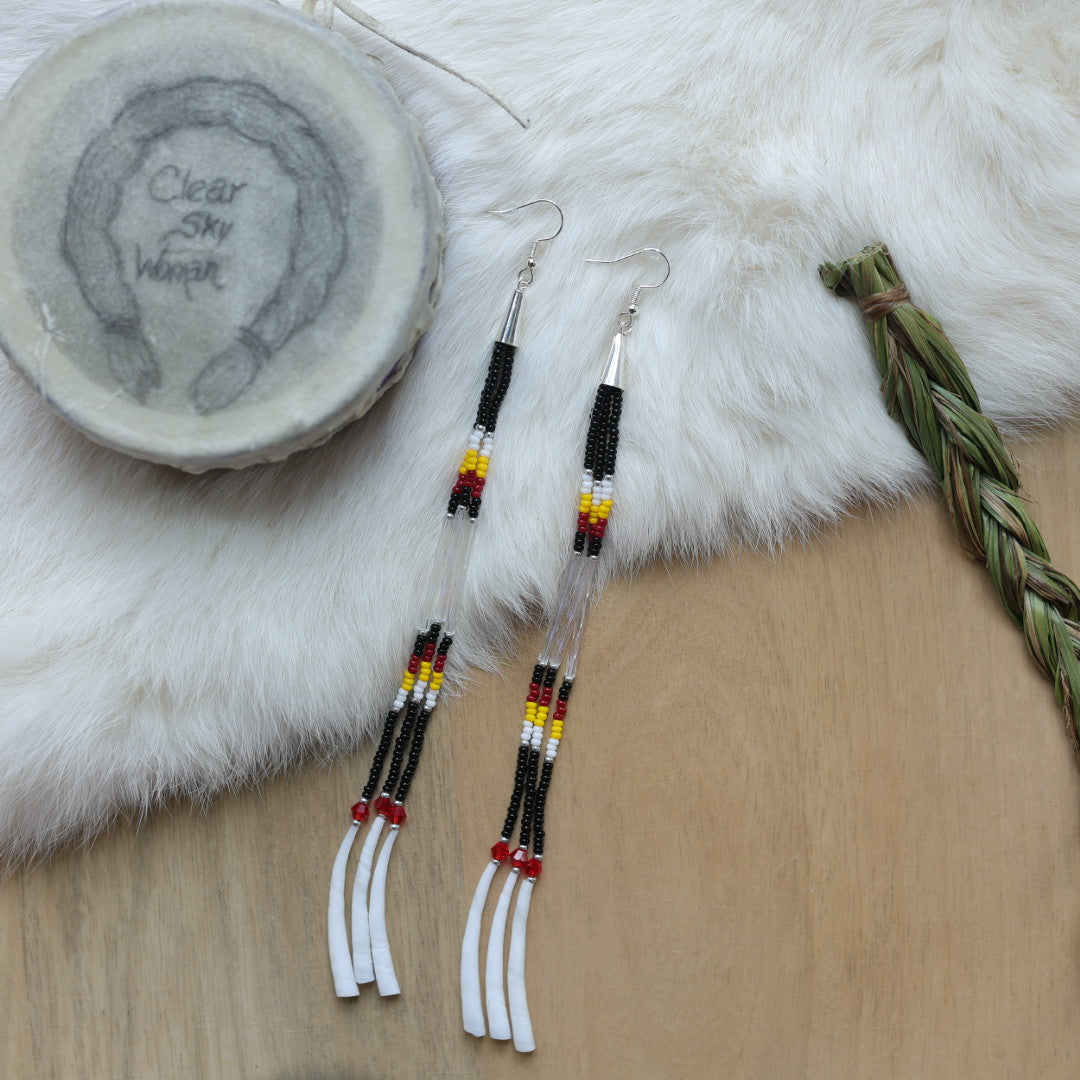 Clear Sky Woman Dentalium Bugle Fringe Earrings