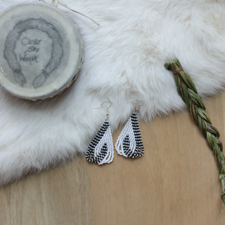 Clear Sky Woman Striped Criss Cross Looped Fringe Beaded Earrings