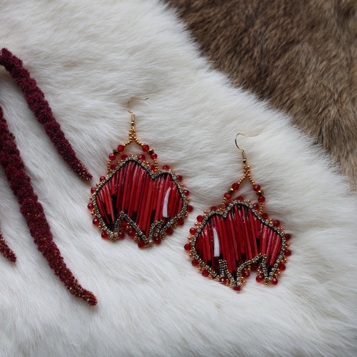 Mercedes G. Large Red Quill Bison Drop Earrings