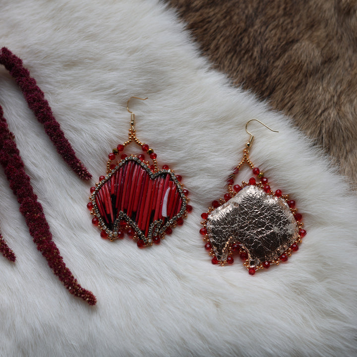 Mercedes G. Large Red Quill Bison Drop Earrings