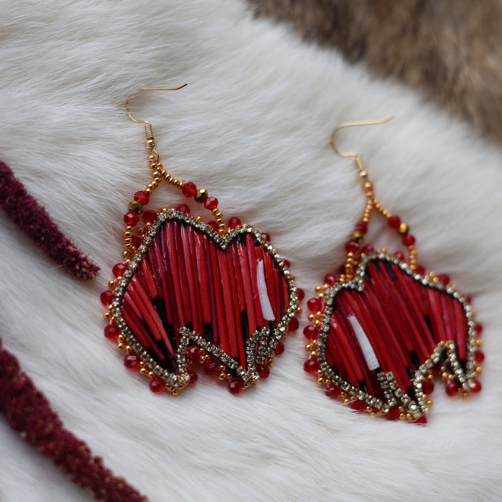 Mercedes G. Large Red Quill Bison Drop Earrings