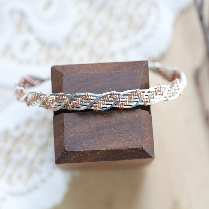 3 Sisters Gemstones Argentium Silver &amp; Rose Gold Cuff Bracelet