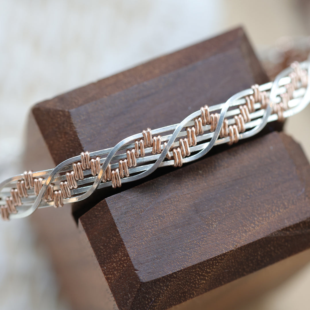 3 Sisters Gemstones Argentium Silver &amp; Rose Gold Cuff Bracelet