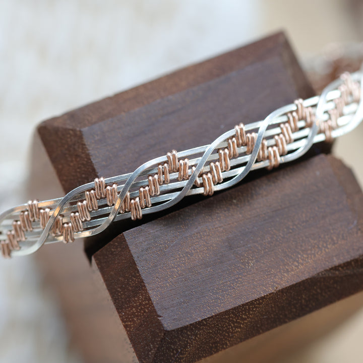 3 Sisters Gemstones Argentium Silver &amp; Rose Gold Cuff Bracelet