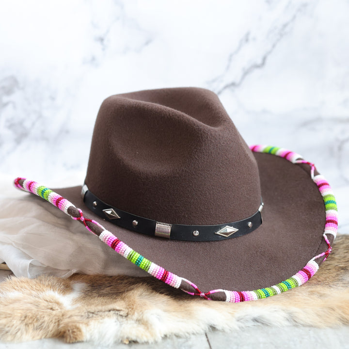 Shelley M. Pink &amp; Green Beaded Brim Cowboy Hat