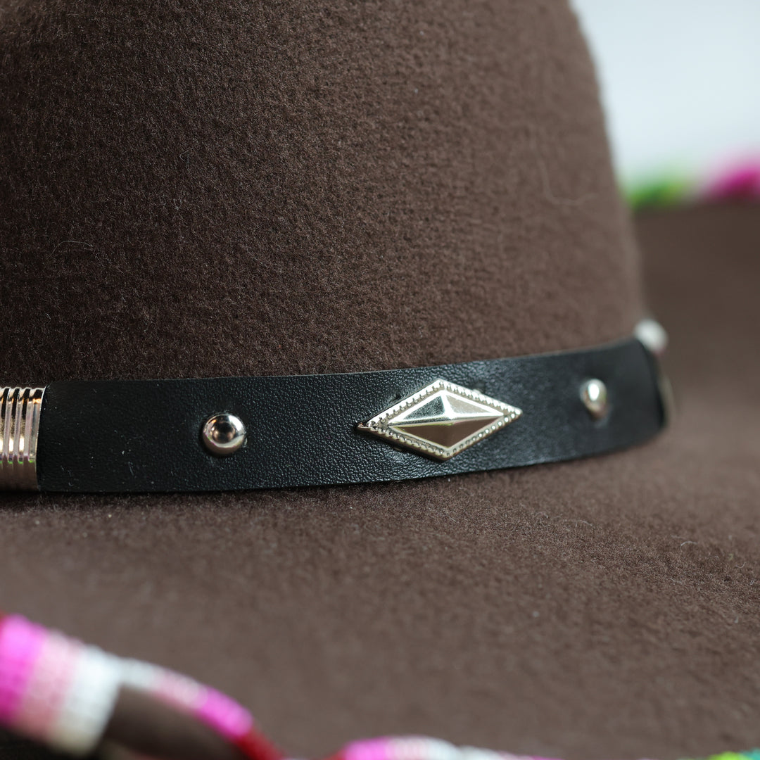 Shelley M. Pink &amp; Green Beaded Brim Cowboy Hat