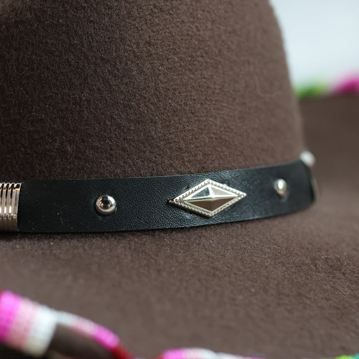 Shelley M. Pink &amp; Green Beaded Brim Cowboy Hat