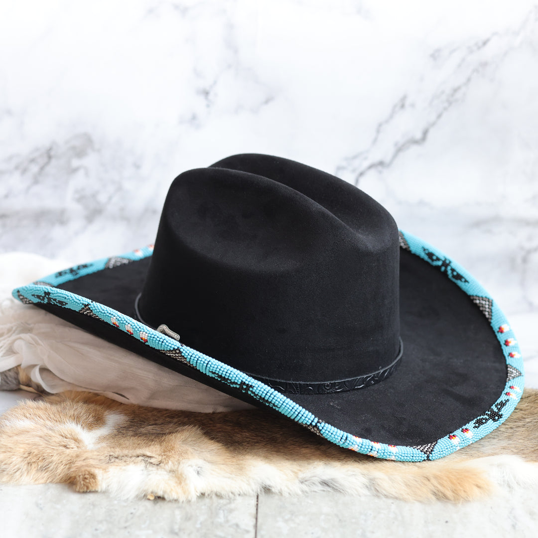 Shelley M. Turquoise Thunderbird Beaded Brim Cowboy Hat