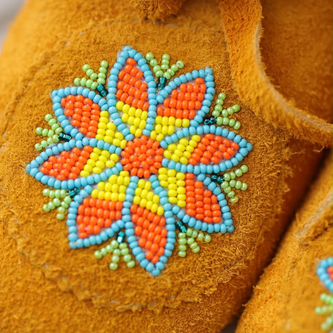 Sandra L. Women's 6 Beaded 8-Petal Bright Floral Handmade Moccasins