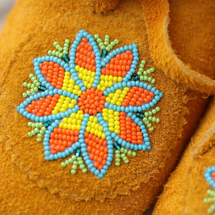 Sandra L. Women's 6 Beaded 8-Petal Bright Floral Handmade Moccasins