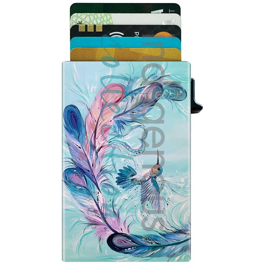 CAP Hummingbird Feathers Metal Card Holder