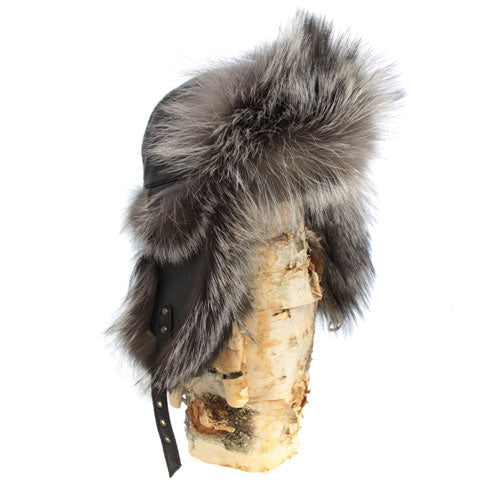 Grenier Furs Silver Fox Fur Aviator Hat