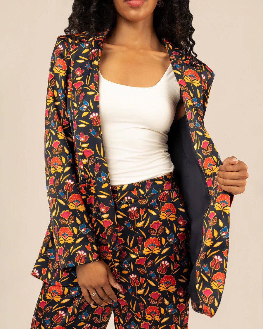 B. YELLOWTAIL Floral Suit Blazer- Navy