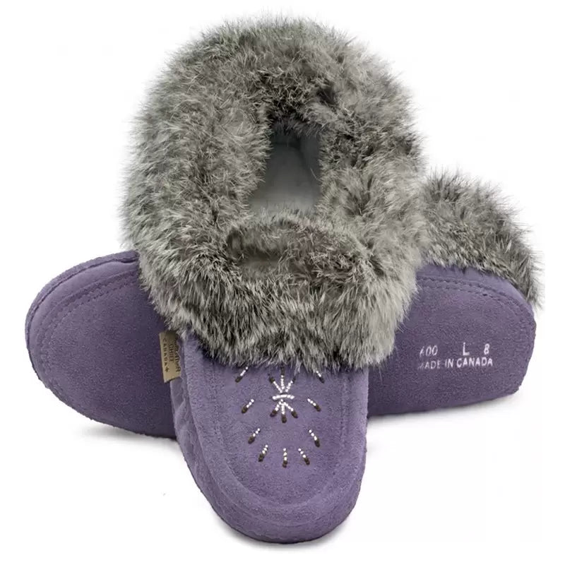 Laurentian Chief Ladies Fur Trimmed Moccasins Star Beaded Pattern