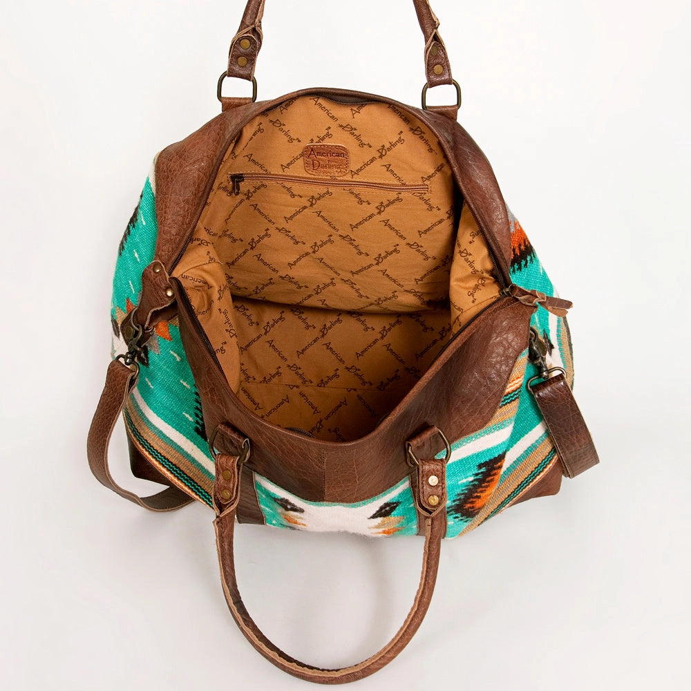LS Western Turquoise &amp; Orange Wool &amp; Leather Duffel Bag