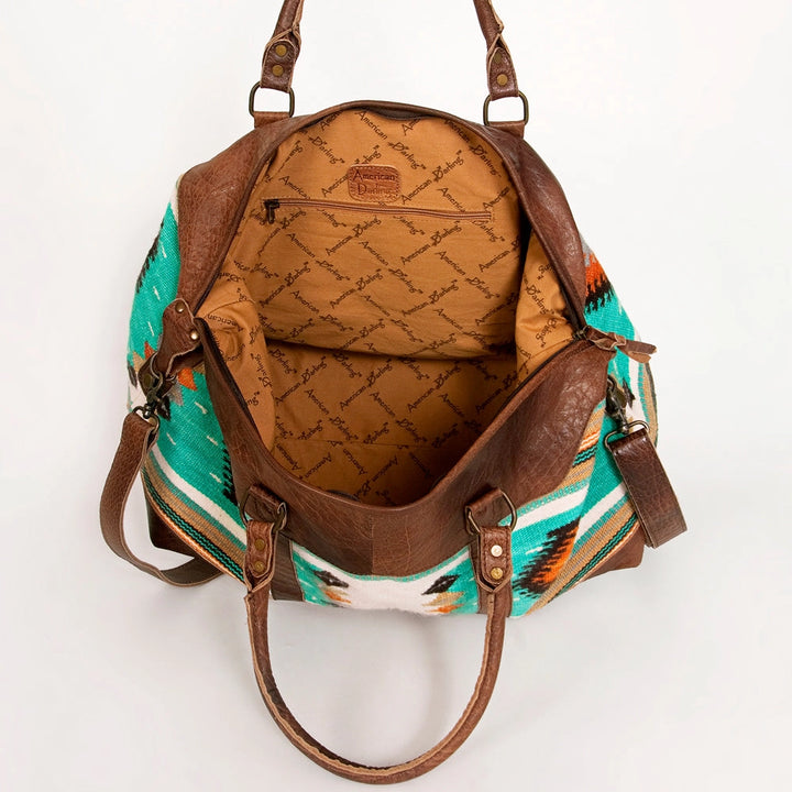 LS Western Turquoise &amp; Orange Wool &amp; Leather Duffel Bag
