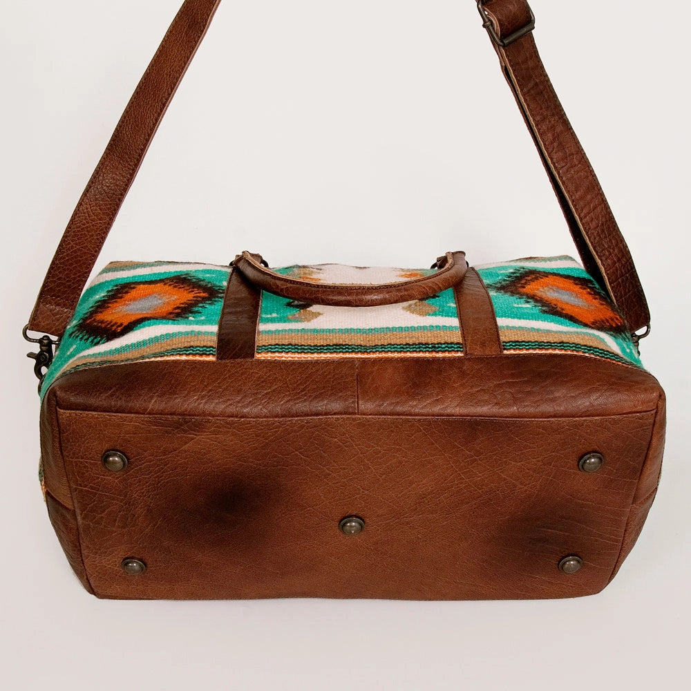LS Western Turquoise &amp; Orange Wool &amp; Leather Duffel Bag