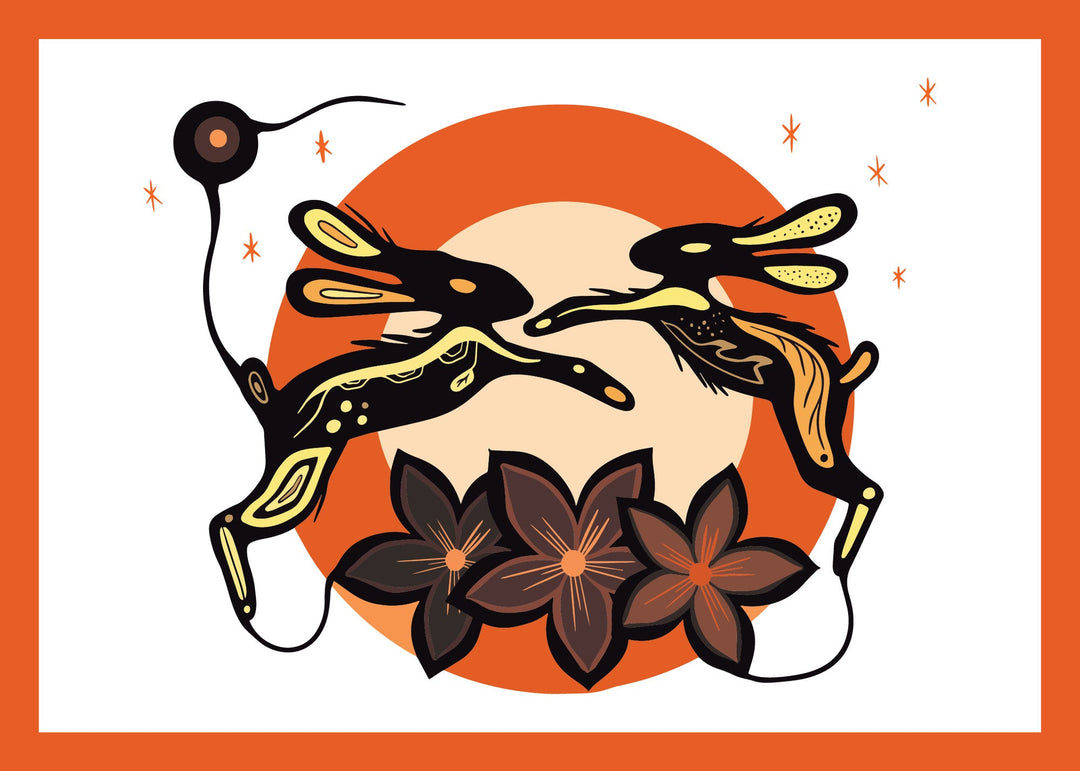 Indigenous Kanata Harvest Moon Rabbits Art Card