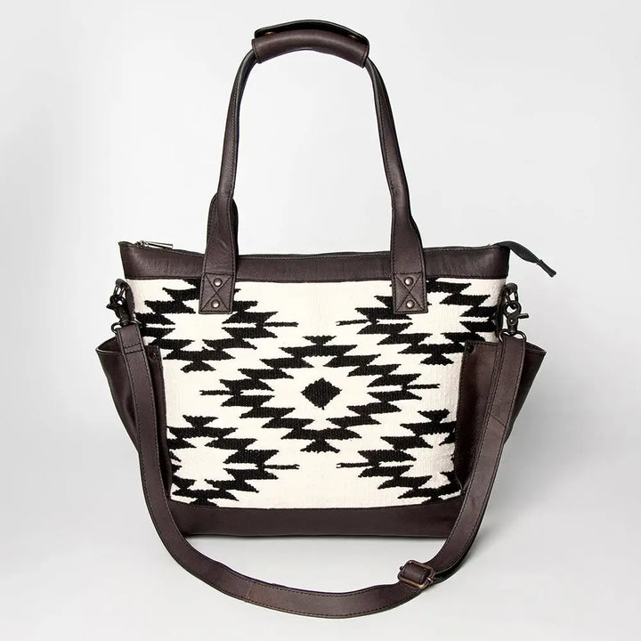 LS Western Black & White Saddle Blanket Large Leather Tote
