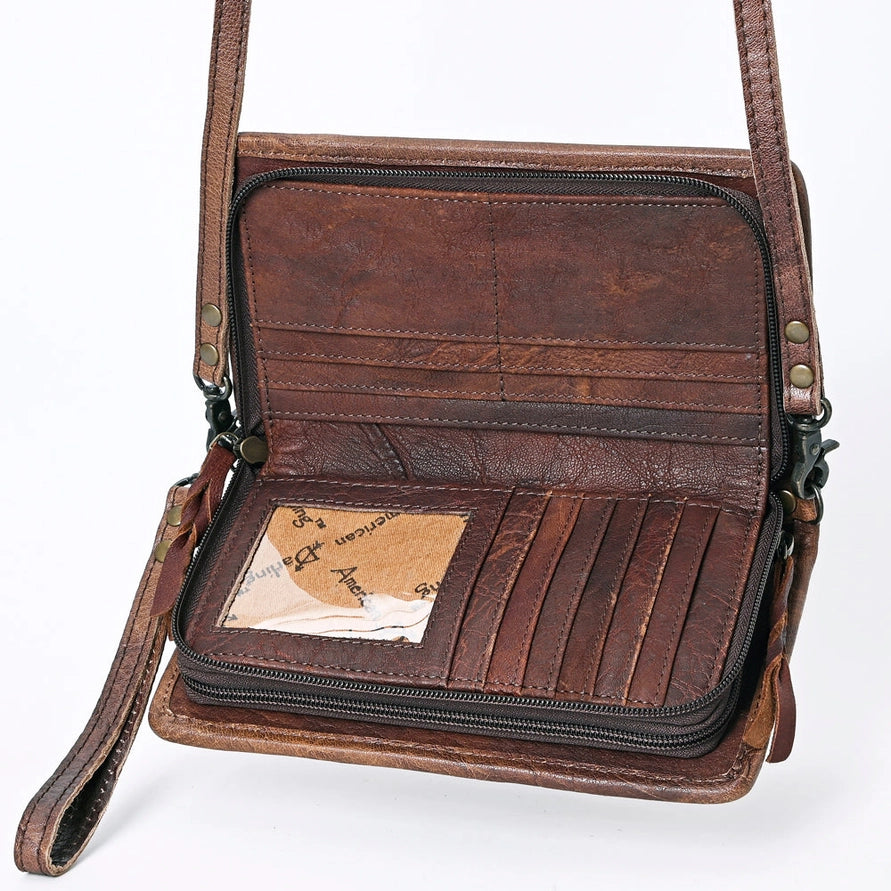 LS Western Grey &amp; Orange Sierra Genuine Leather Crossbody Bag