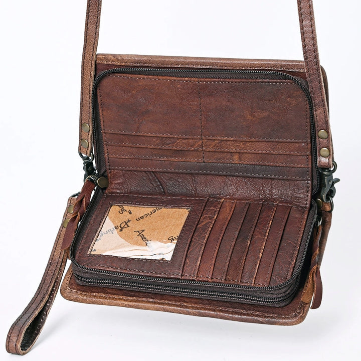 LS Western Grey &amp; Orange Sierra Genuine Leather Crossbody Bag