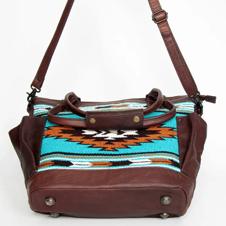 LS Western Turquoise Saddle Blanket Large Leather Tote