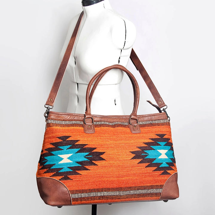 LS Western Grey Wool &amp; Leather Oversized Weekender Tote