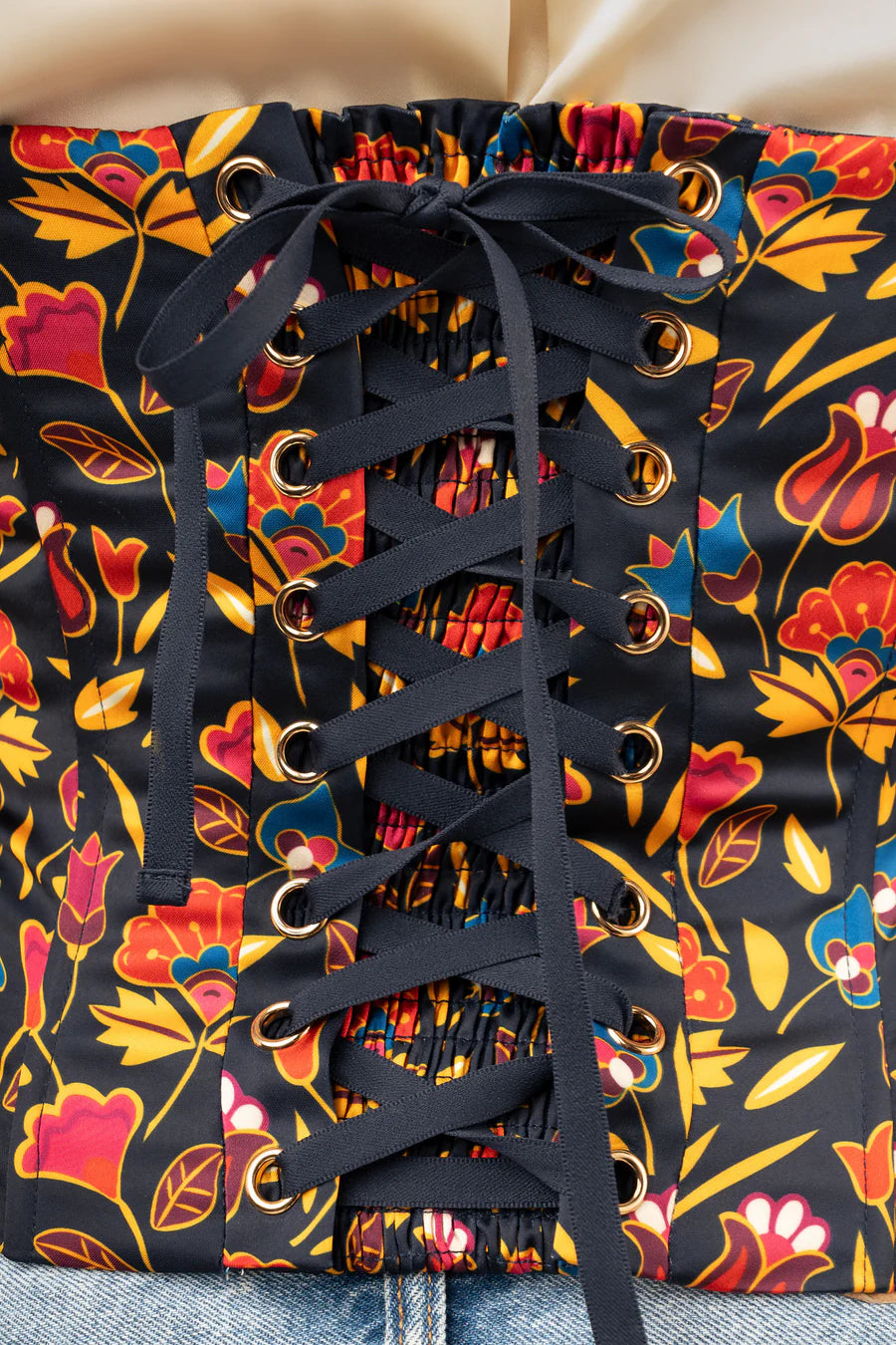 B. YELLOWTAIL Floral Corset Top- Navy