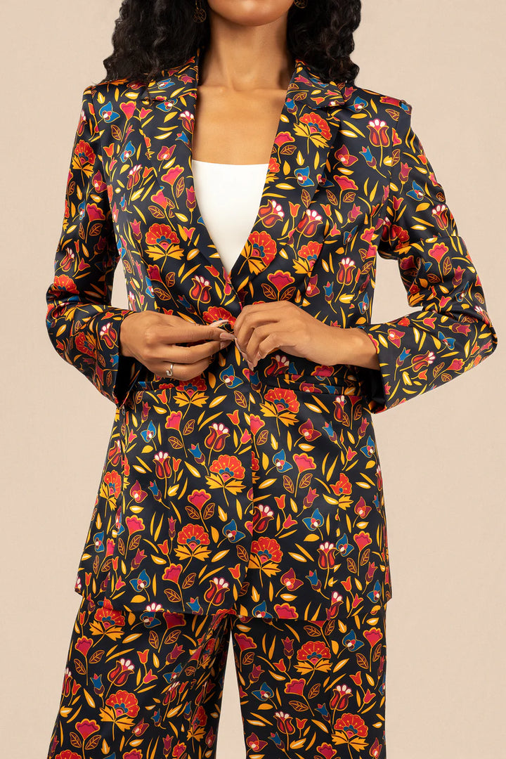 B. YELLOWTAIL Floral Suit Blazer- Navy