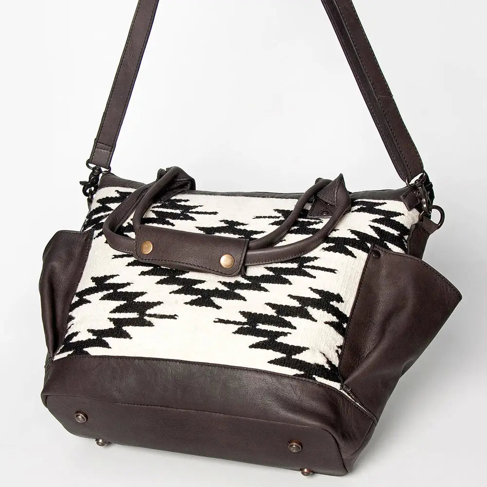LS Western Black & White Saddle Blanket Large Leather Tote