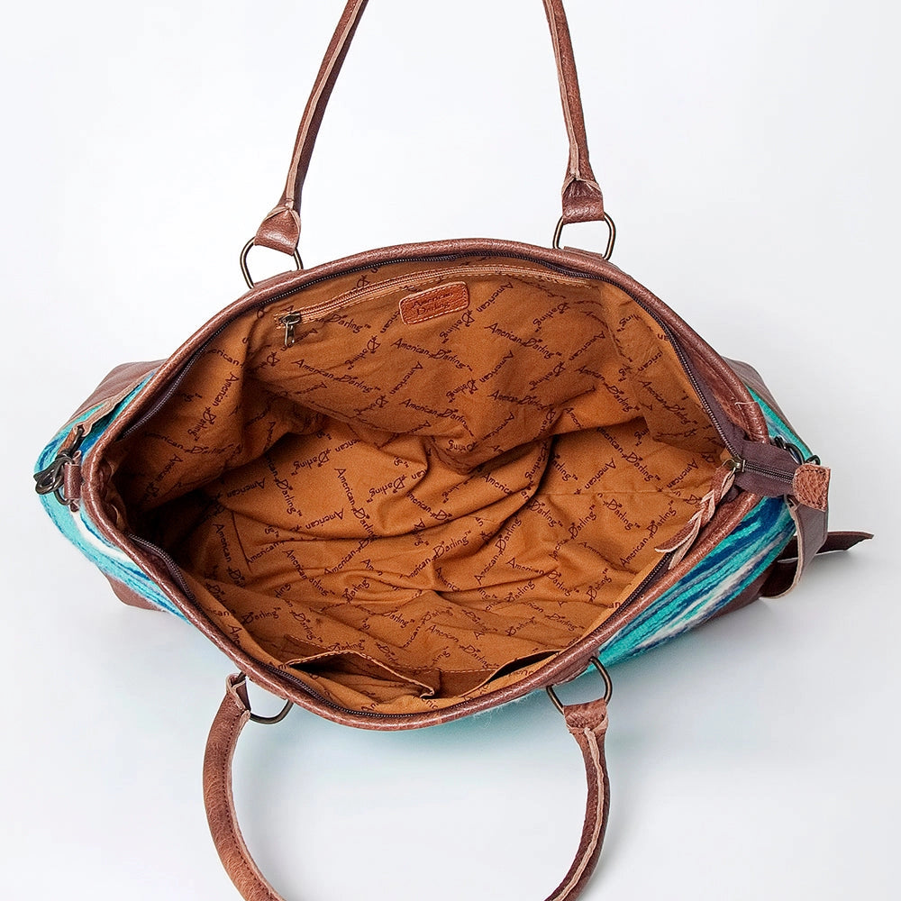 LS Western Blue Diamond Wool & Leather Oversized Tote