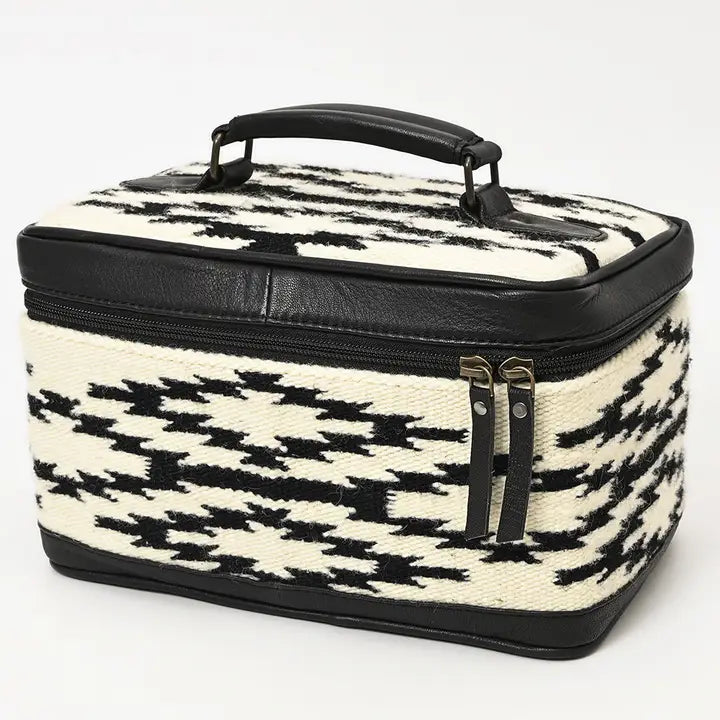 LS Western Black &amp; White Saddle Blanket &amp; Leather Jewelry Case