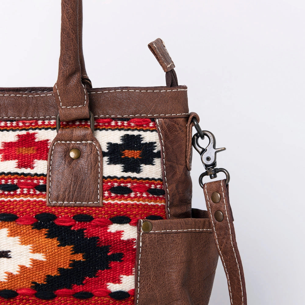 LS Western Cream &amp; Rust Saddle Blanket Large Leather Tote